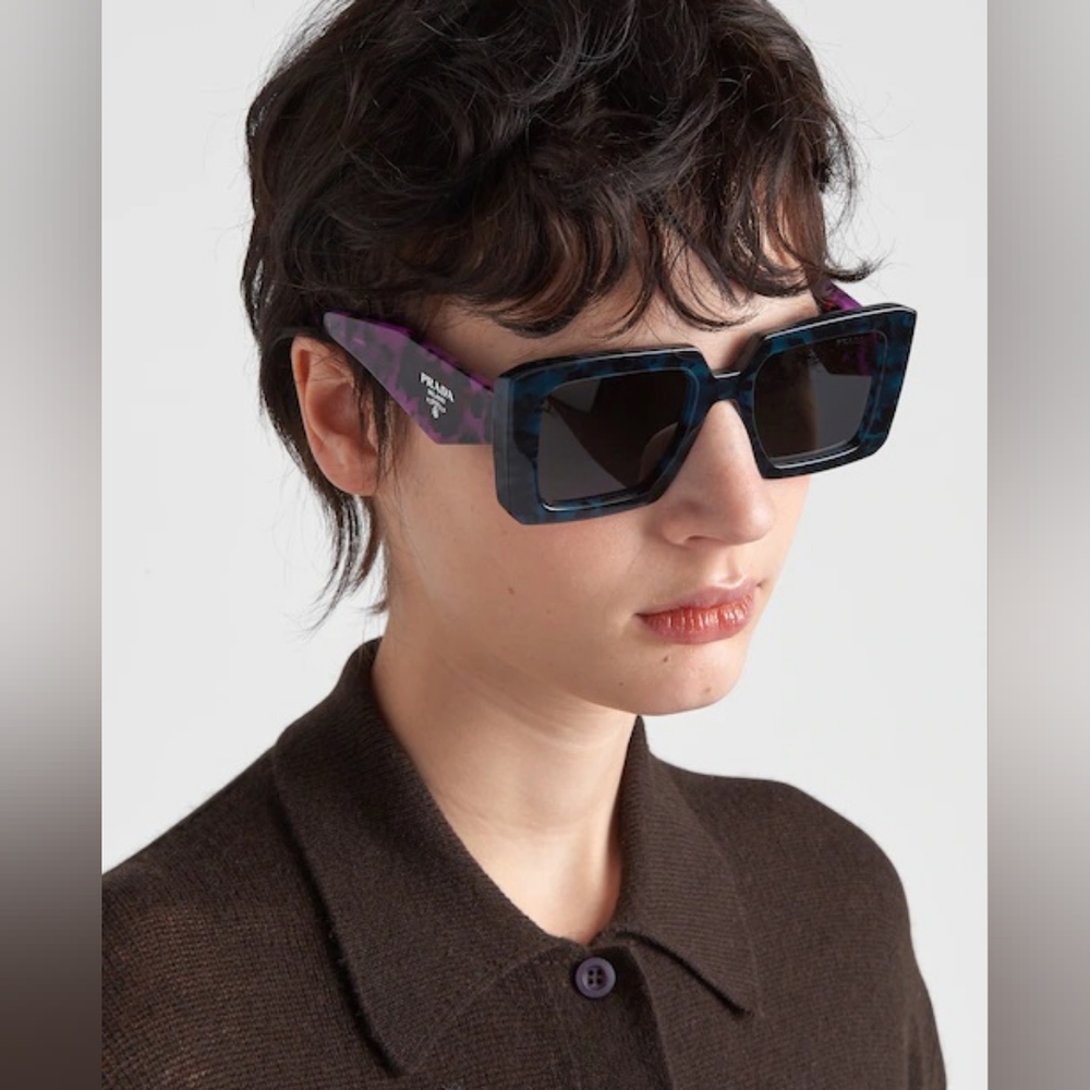 New- 💯 - Original PRADAAcetate Symbole Sunglasses SPR 23Y Slate Grey Pur - Picture 6 of 15